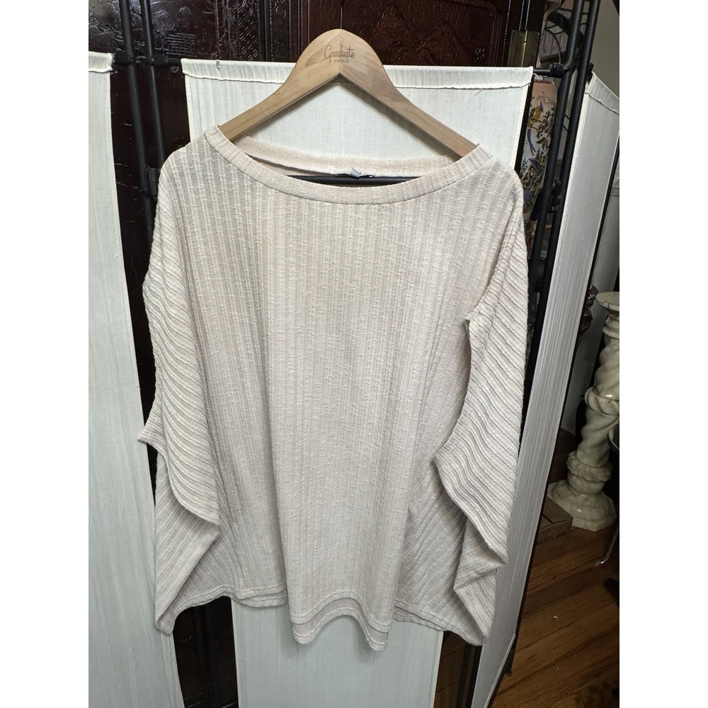 White Birch Womens L Cream Ribbed Poncho Top Dolman Batwing Sleeves